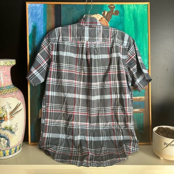 Nautica Men's Short Sleeve Plaid Shirt - Gray and Red Small - Picture 6 of 16